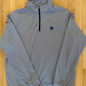 Peter Millar Blue and Navy Striped Half-Zip Pullover